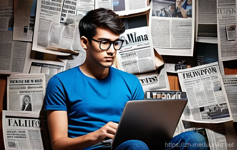 미디어와 정치적 권력 - **Prompt 1: The Fragmented Gaze in a Stream of Information**
    "A young adult, wearing stylish cas...