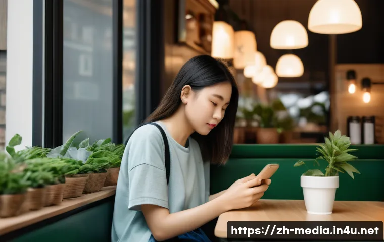 미디어의 심리학적 측면 - A modern Chinese young adult woman thoughtfully scrolling through a WeChat feed on her smartphone, s...