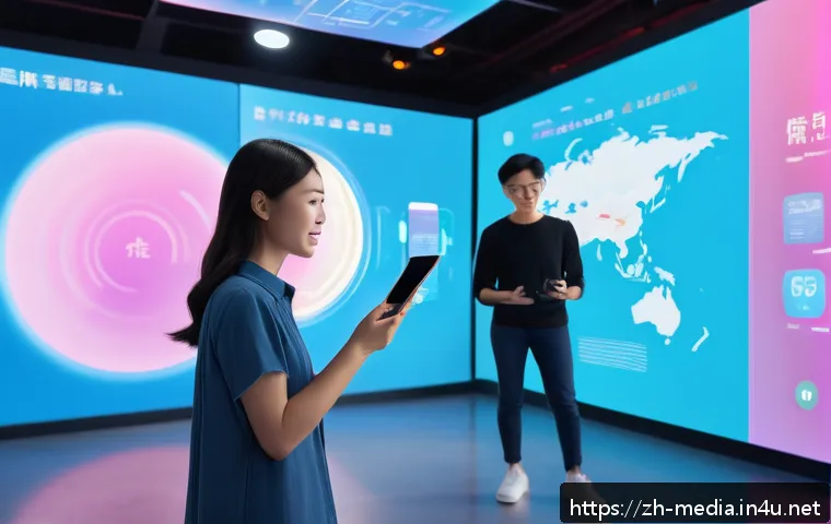 미디어 산업의 다각화 - A vibrant digital media studio scene showcasing diverse content creation formats: a young adult woma...