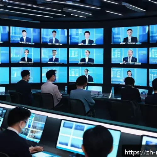 미디어와 사회적 책임 - A modern digital newsroom scene showing diverse journalists at work in a high-tech environment, mult...